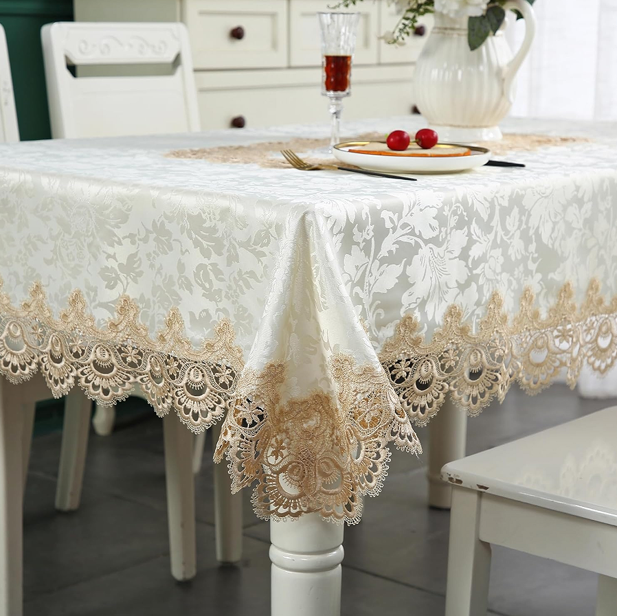 Antique Flower Lace Rectangular Tablecloth, Size Not Specified - Farmhouse Picnic Cover - Image 2