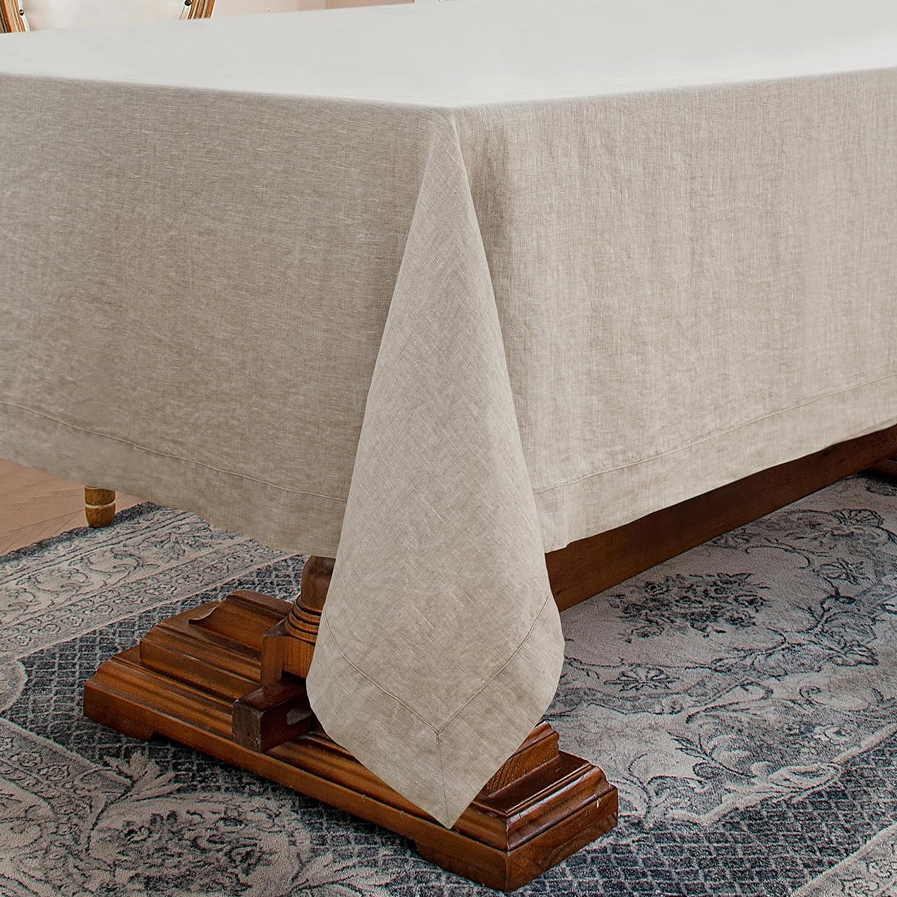 Natural French Linen Square Tablecloth, 55x55 Inch - Dining Cover