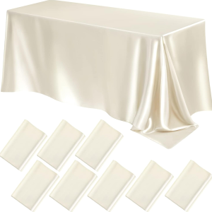 8-Pack Ivory Satin Rectangular Tablecloth, 102x58 Inch - Smooth Fabric Wedding Cover