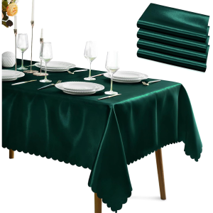4-Pack Hunter Green Satin Rectangular Tablecloth, 58x102 Inch - Bright Silky Smooth Cover
