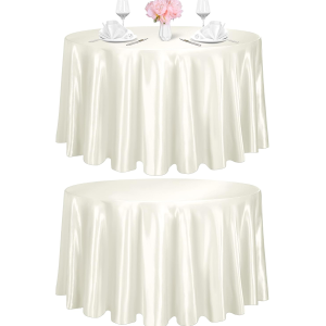 2-Pack Ivory Satin Round Tablecloth, 120 Inch - Smooth Fabric Overlay Cover for Holiday Dining